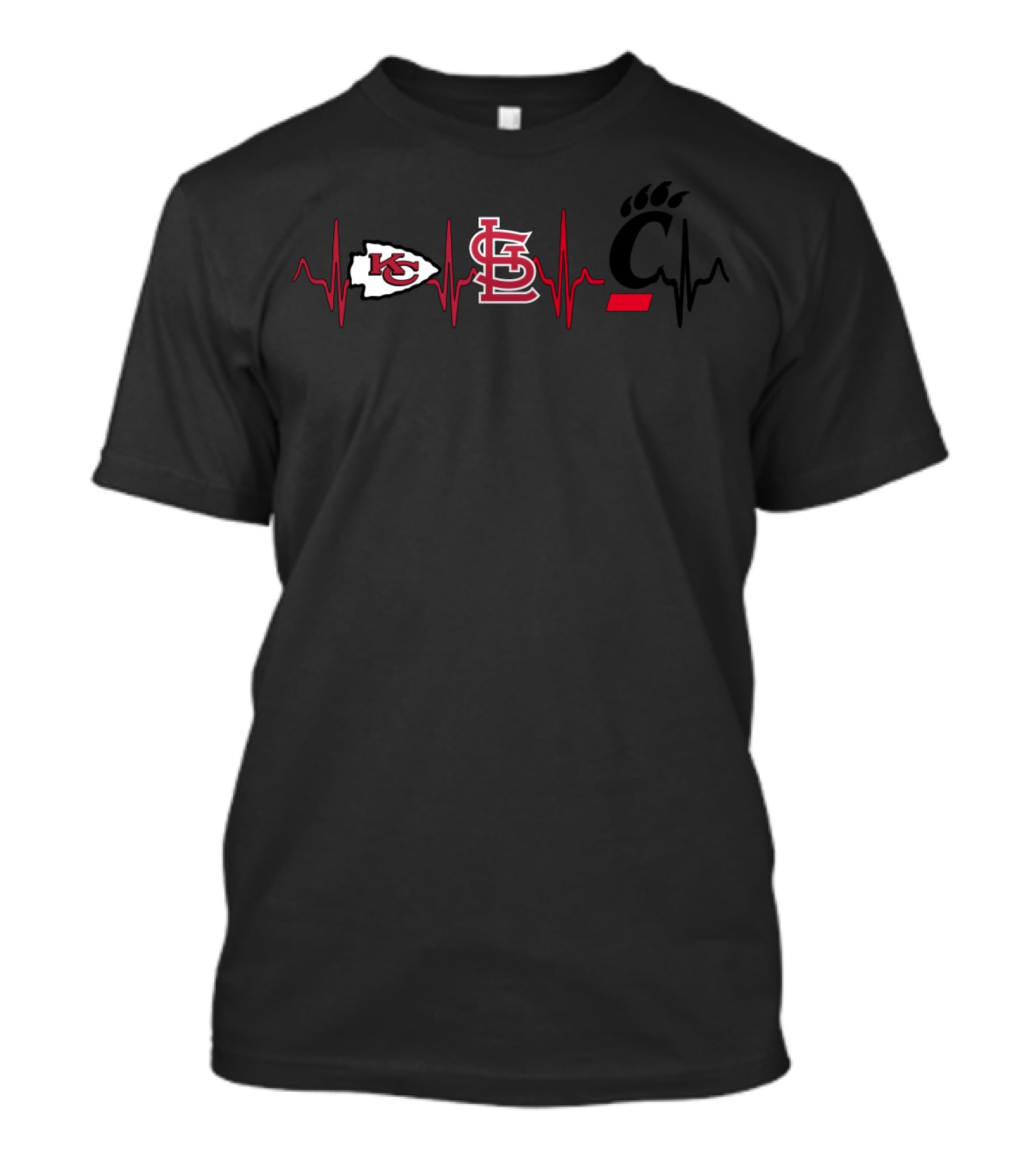 Kansas City Chiefs St. Louis Cardinals Cincinnati Bearcats Heartbeat T-Shirt