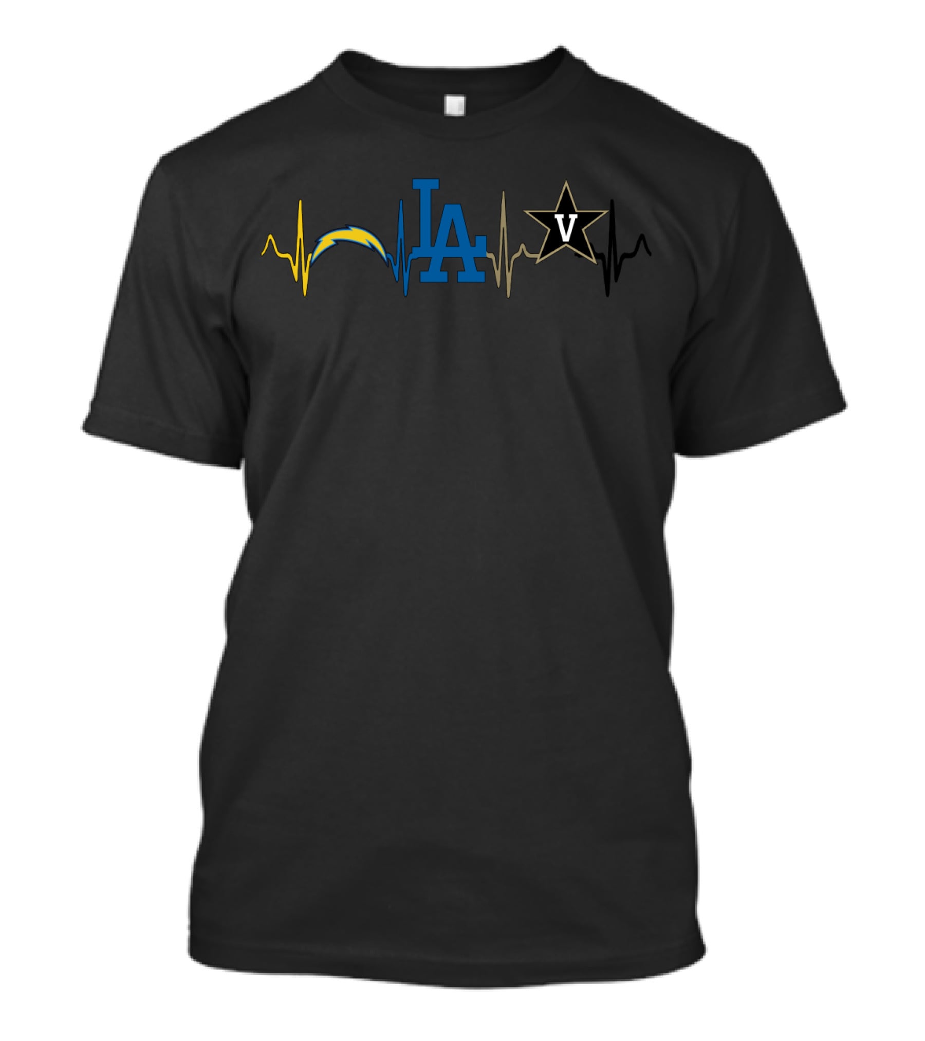 Love Chargers Dodgers Vanderbilt Heartbeat T-Shirt