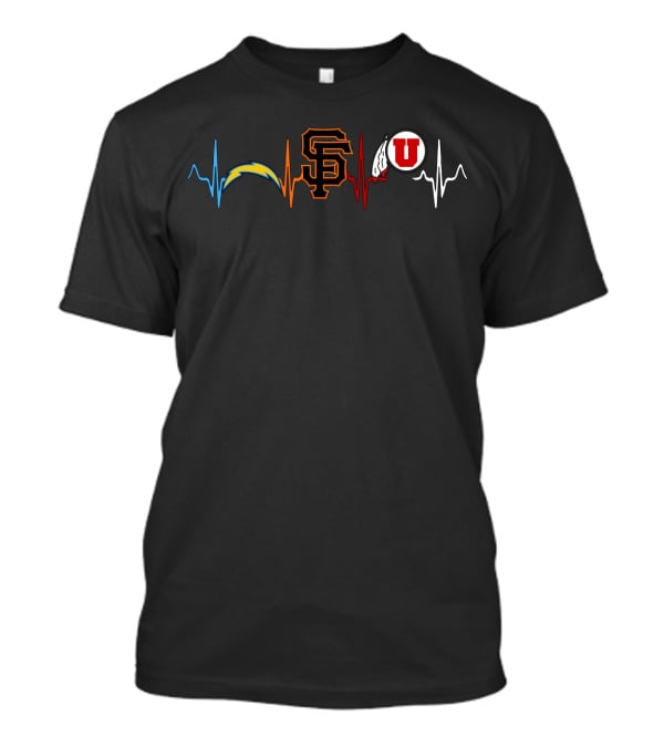 Love Chargers Giants Utah Utes Heartbeat T-Shirt