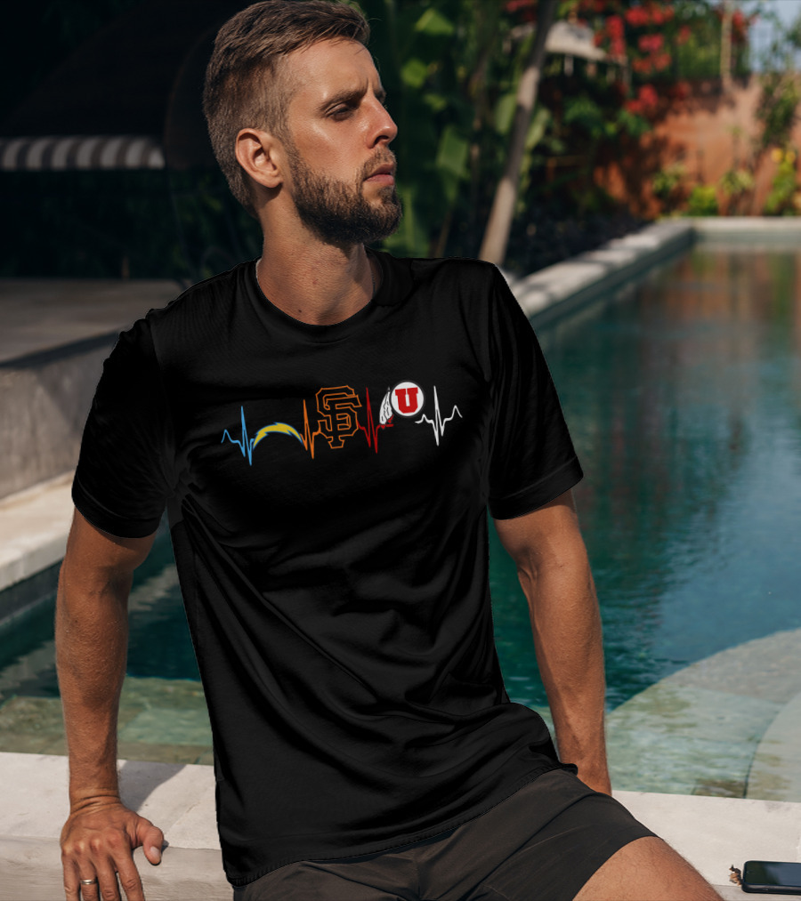 Love Chargers Giants Utah Utes Heartbeat T-Shirt
