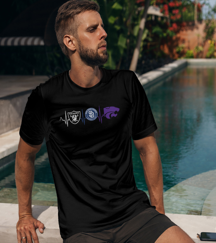 Raiders San Diego Padres Kansas State Wildcats Heartbeat T-Shirt