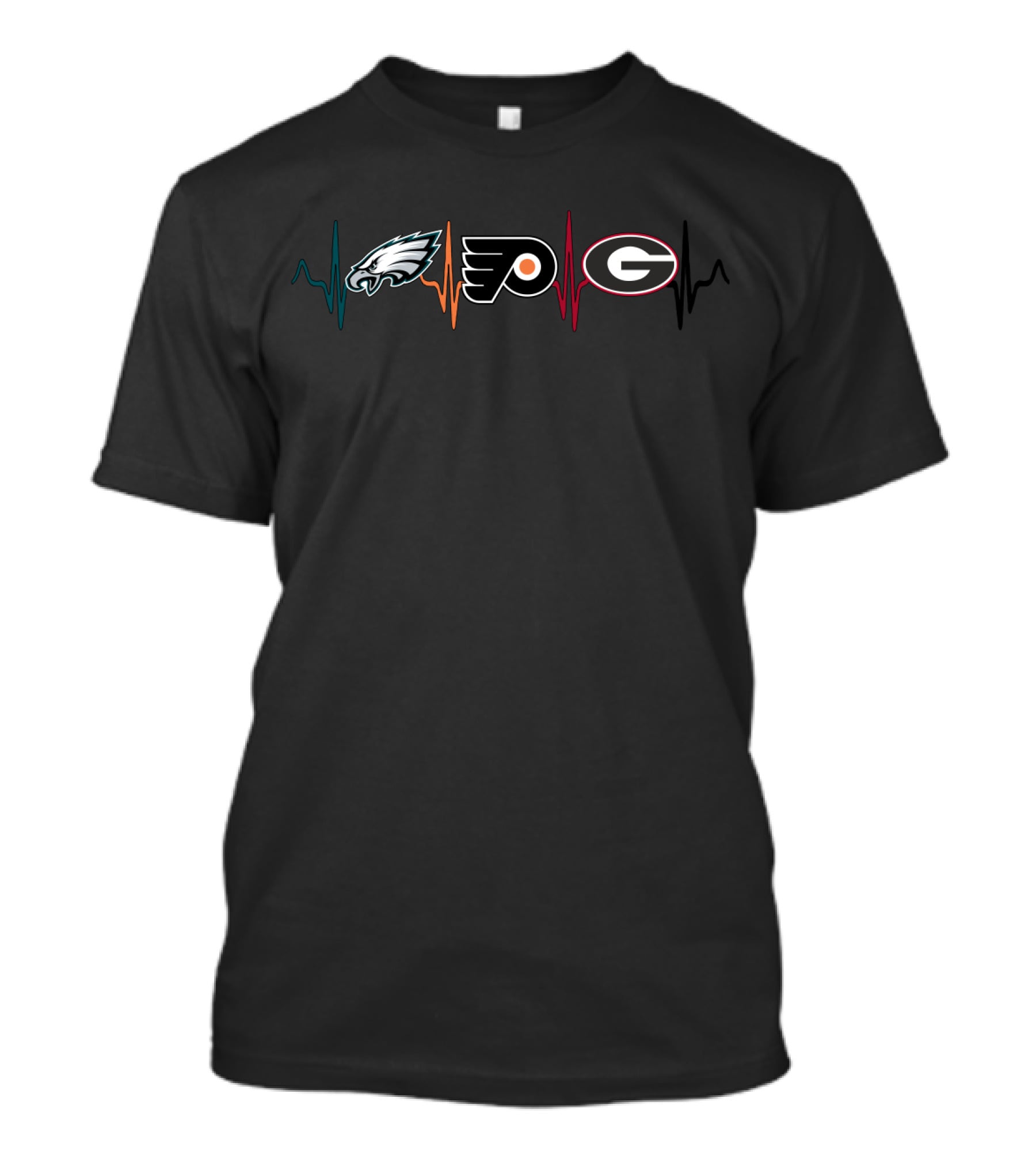 Philadelphia Eagles And Flyers With Georgia Bulldogs Heartbeat T-Shirt