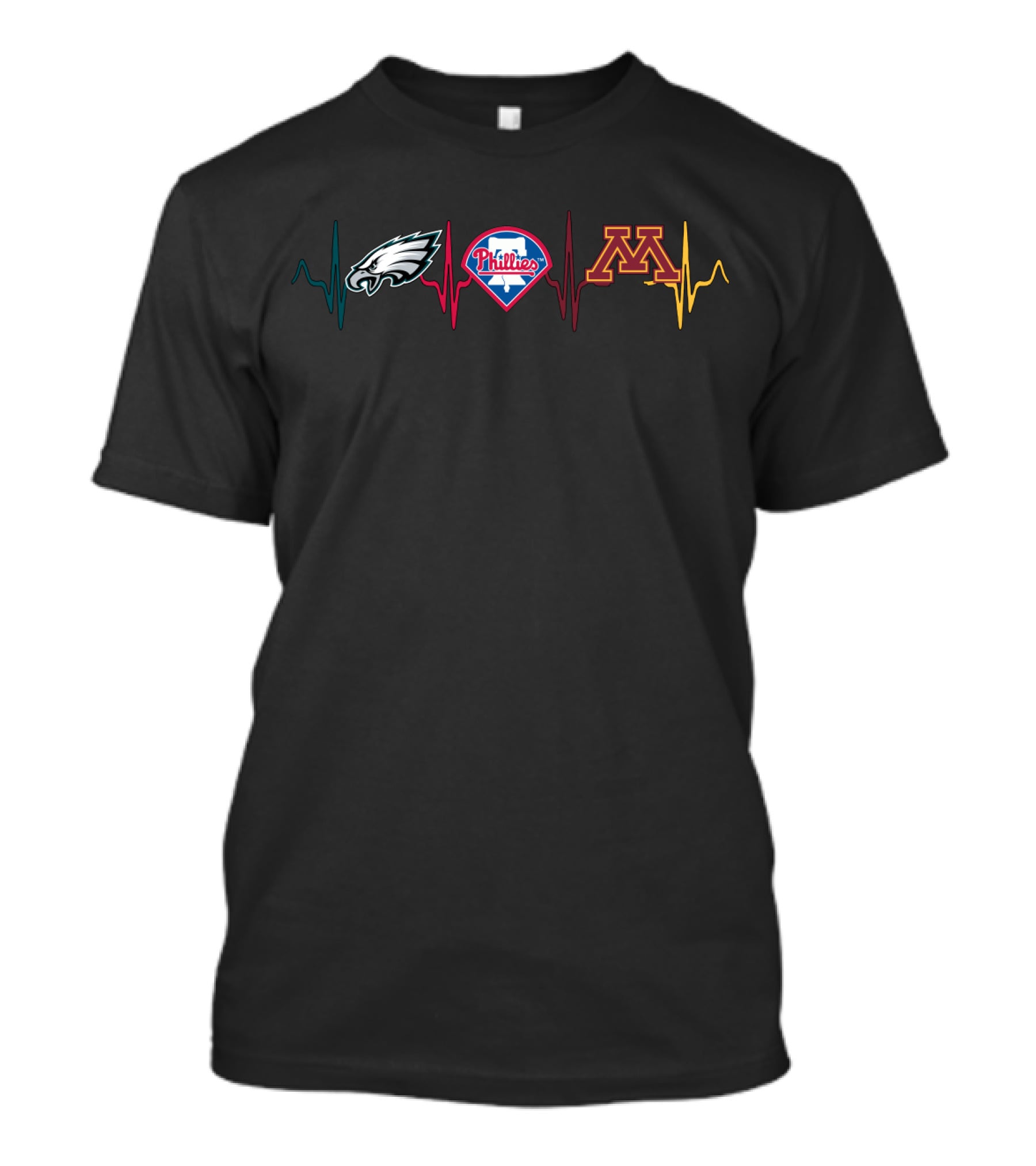 Eagles Phillies Minnesota Golden Gophers Fan Heartbeat T-Shirt