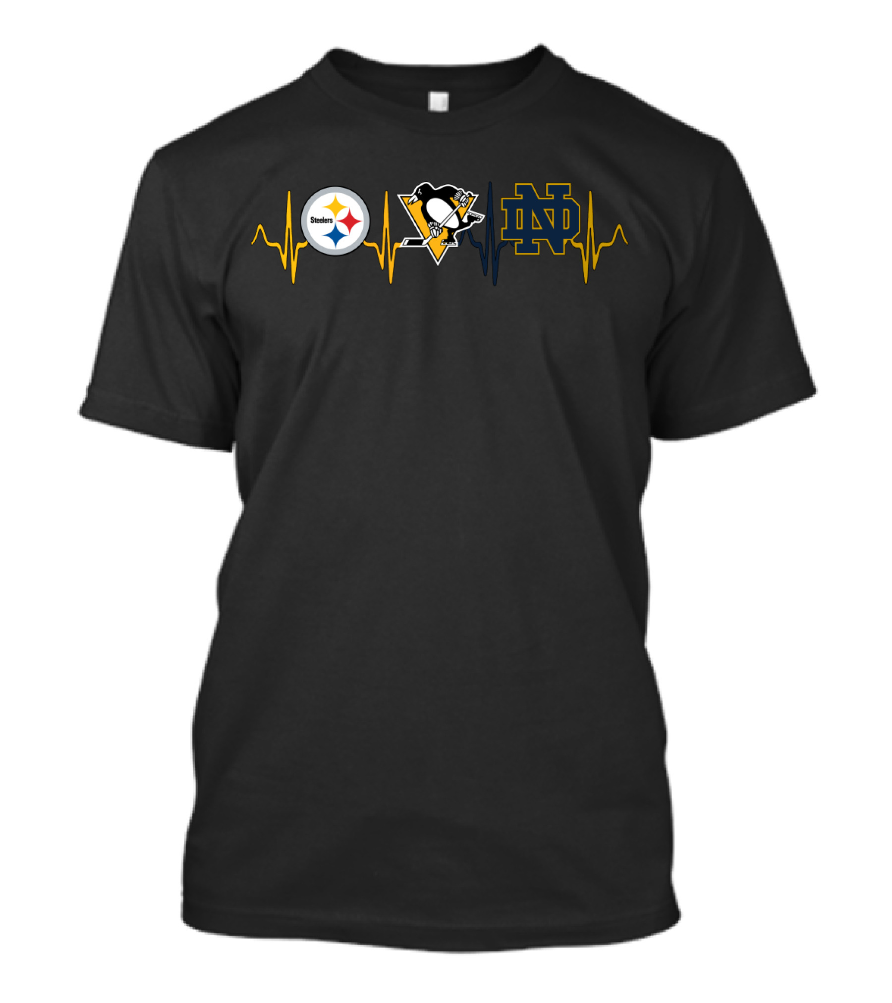 Steelers Penguins Notre Dame Heartbeat Logo Combination T-Shirt