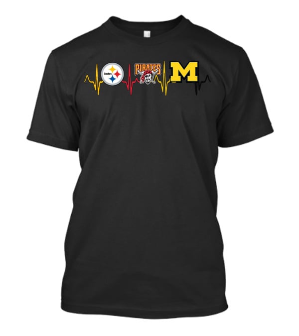 Steelers Pirates Michigan Wolverines Heartbeat Logo Fan T-Shirt