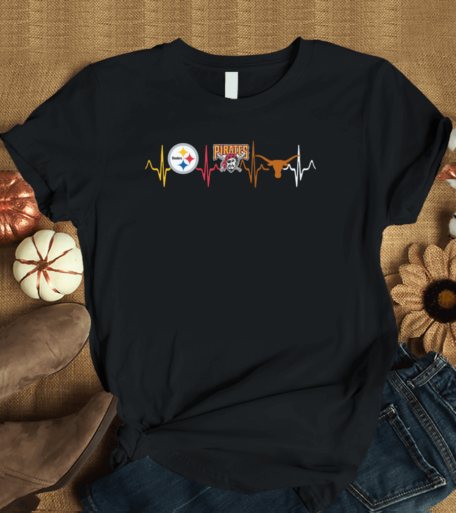 Steelers Pirates Longhorns Heartbeat T-Shirt