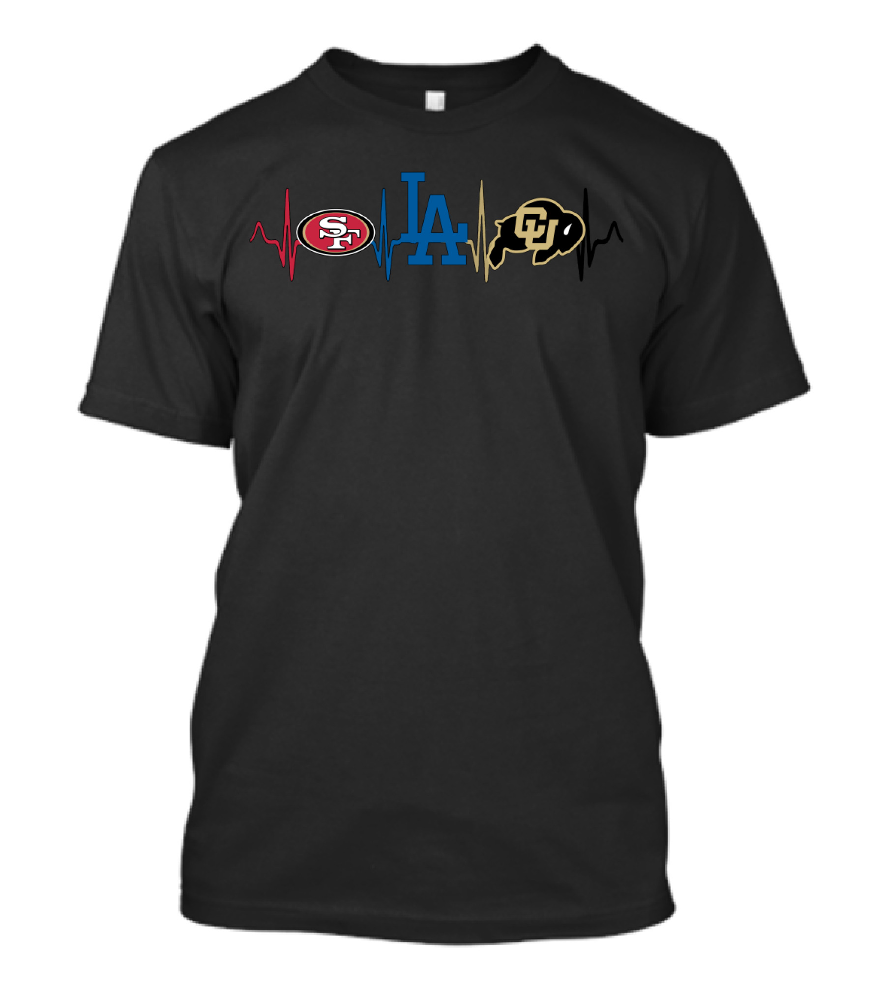 49ers Dodgers Colorado Buffaloes Sports Heartbeat T-Shirt