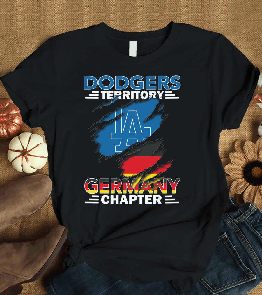 Dodgers Territory Germany Chapter LA Logo and German Flag T-Shirt