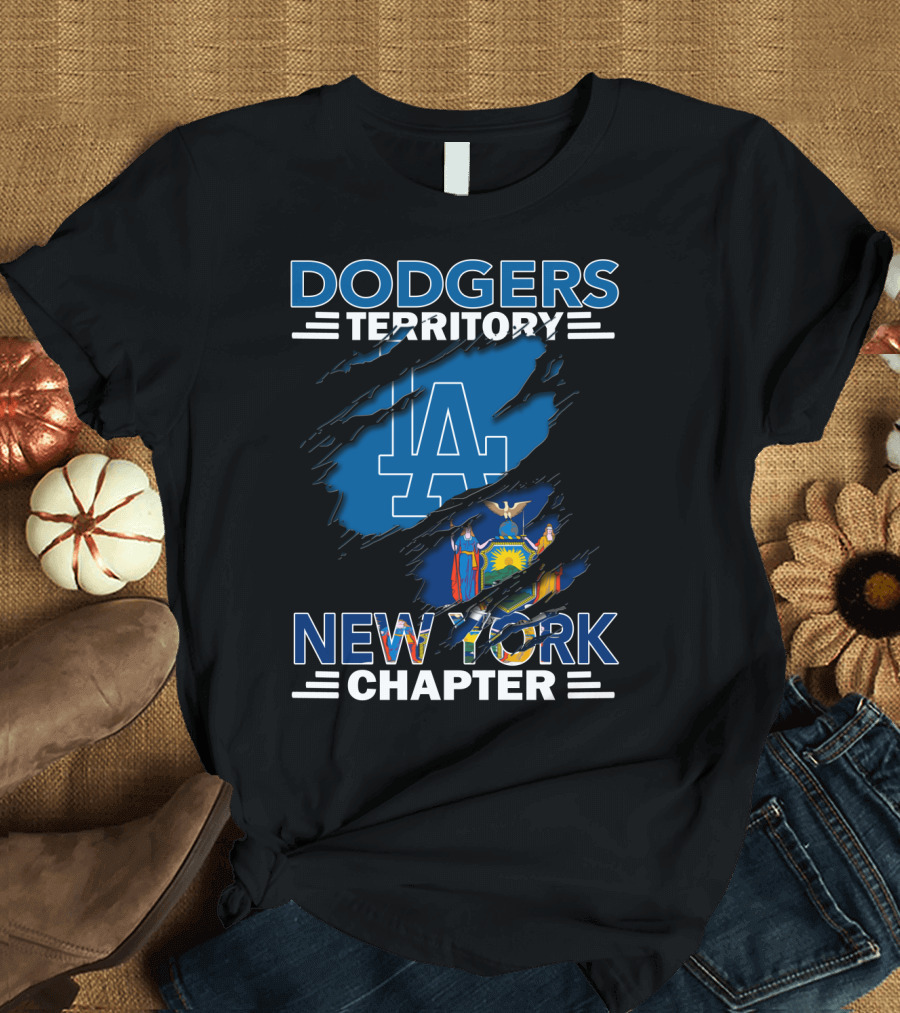 Dodgers Territory New York Chapter LA Logo New York State Flag T-Shirt