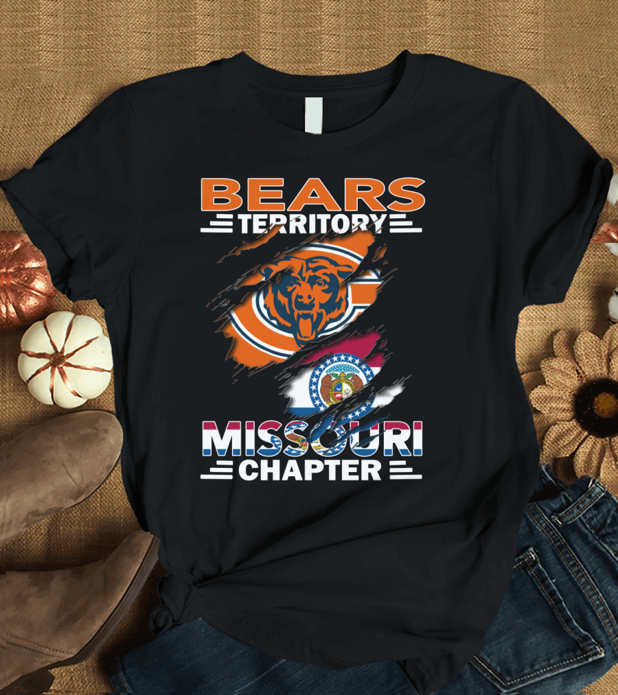 Bears Territory Missouri Chapter Chicago Bears and Missouri State Flag T-Shirt
