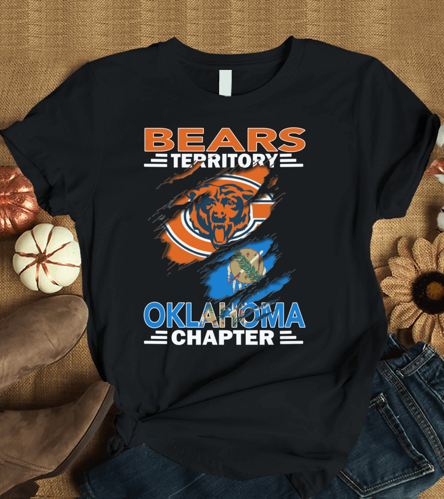 Bears Territory Oklahoma Chapter Chicago Bears Logo with State Flag Background T-Shirt