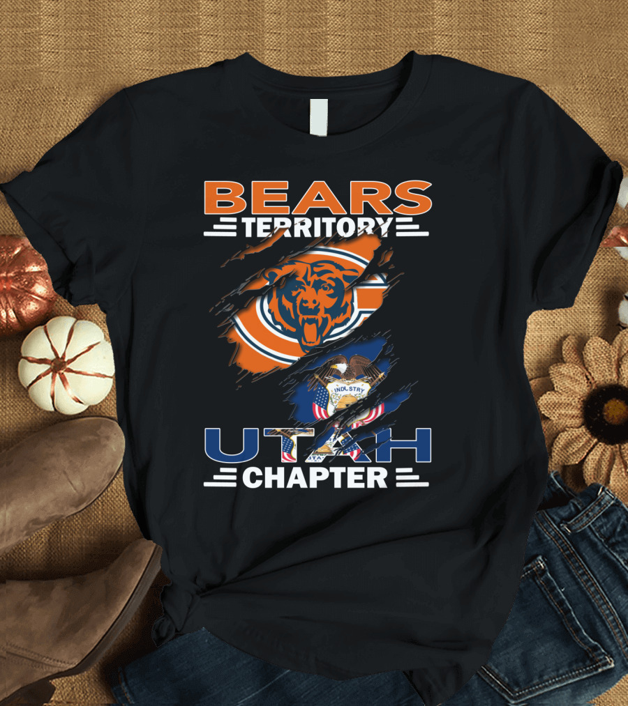 Bears Territory Utah Chapter Chicago Bears Utah State Flag T-Shirt