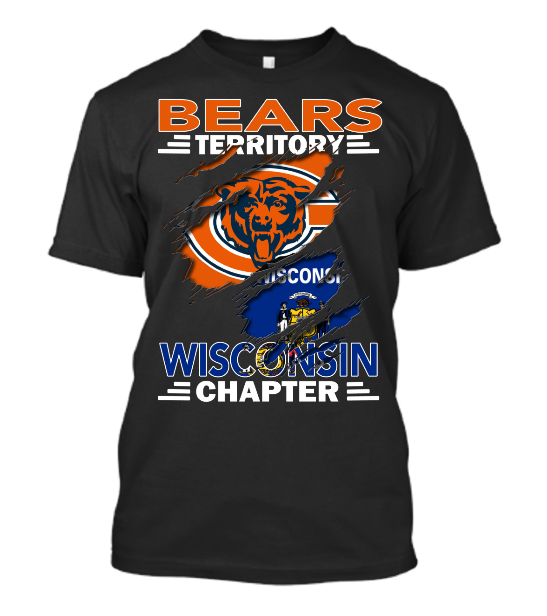 Bears Territory Wisconsin Chapter Chicago Bears Logo With Wisconsin Flag Background T-Shirt