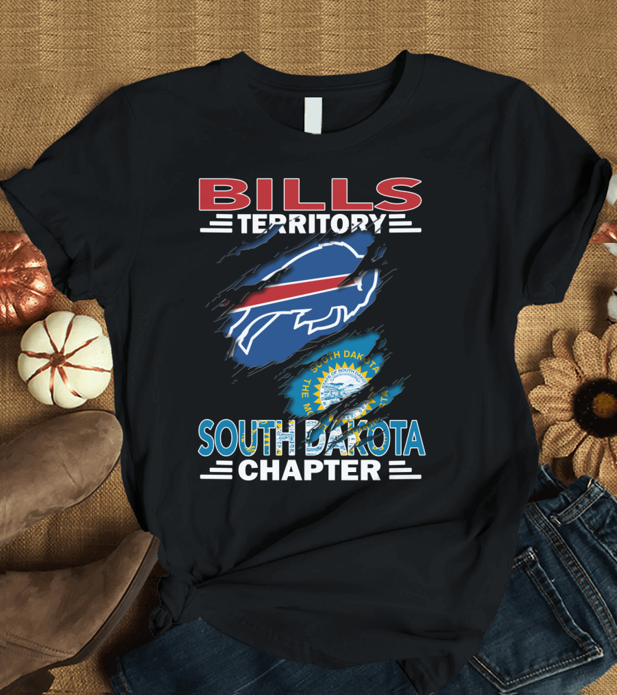 Bills Territory South Dakota Chapter Logo with South Dakota Flag and Buffalo Football T-Shirt