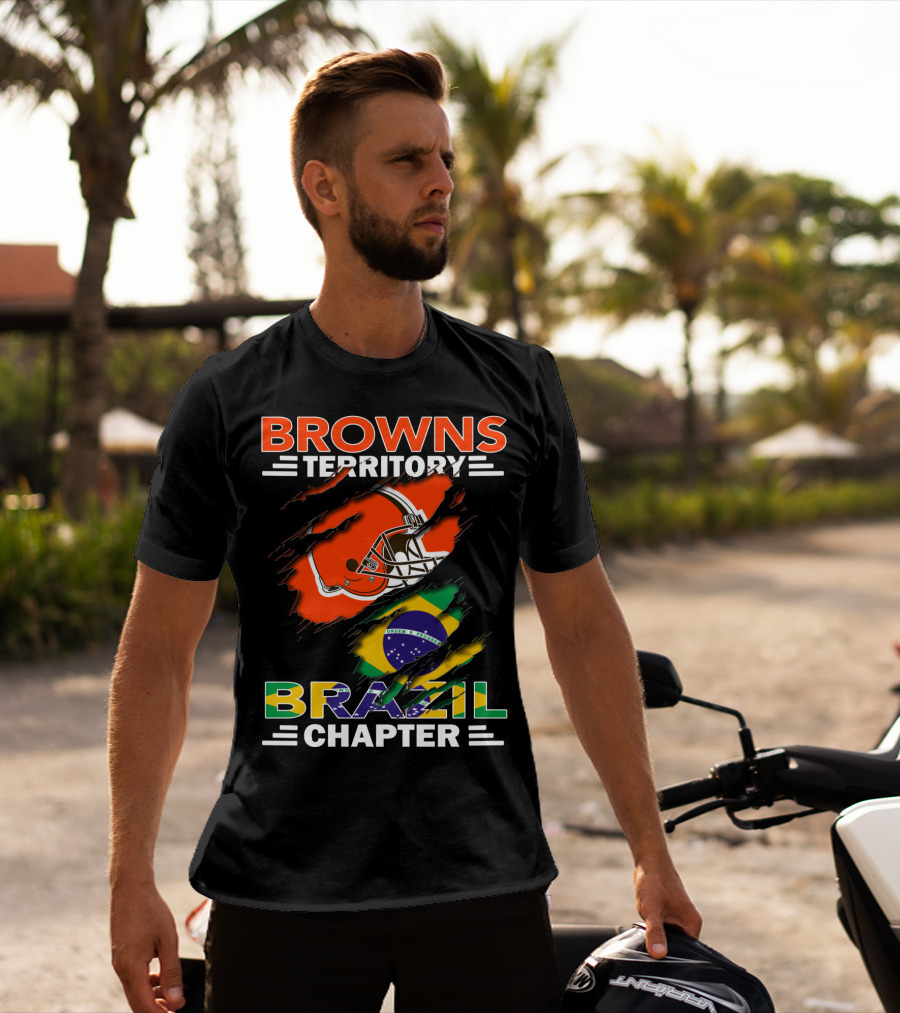 Browns Territory Brazil Chapter Helmet And Flag T-Shirt