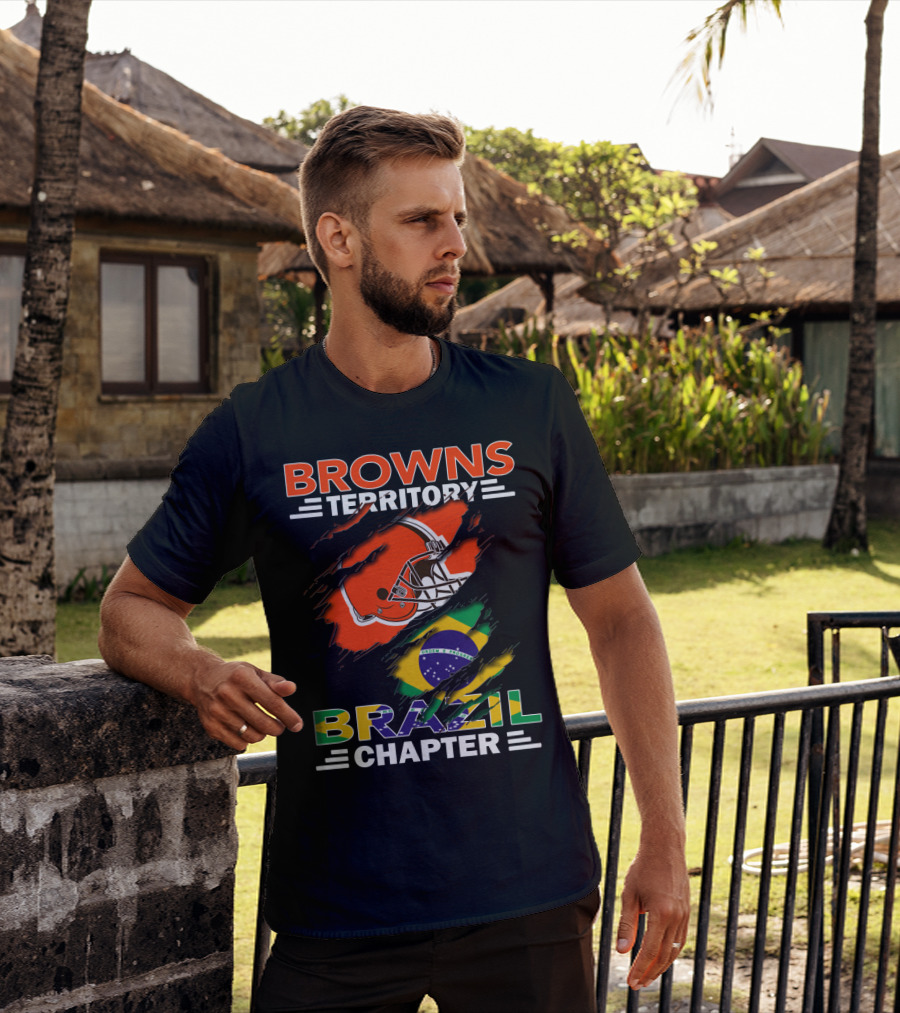 Browns Territory Brazil Chapter Helmet And Flag T-Shirt