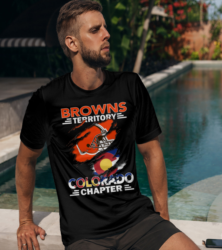 Browns Territory Colorado Chapter Football Helmet And Flag T-Shirt