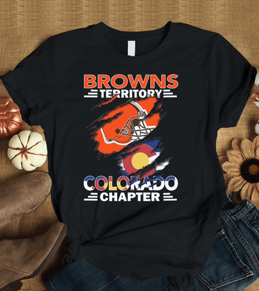 Browns Territory Colorado Chapter Football Helmet and Flag T-Shirt