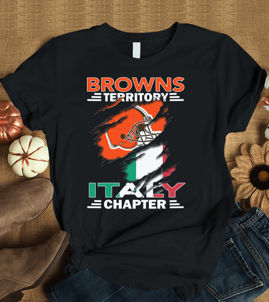 Browns Territory Italy Chapter Cleveland Football Helmet and Italian Flag T-Shirt