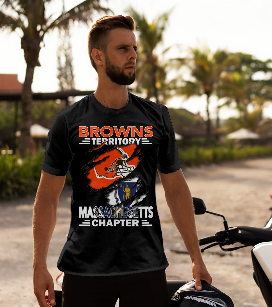 Browns Territory Massachusetts Chapter Helmet And Flag T-Shirt