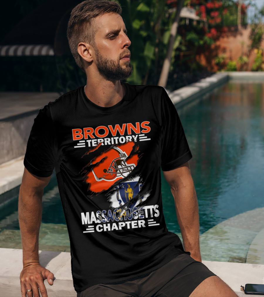 Browns Territory Massachusetts Chapter Helmet And Flag T-Shirt