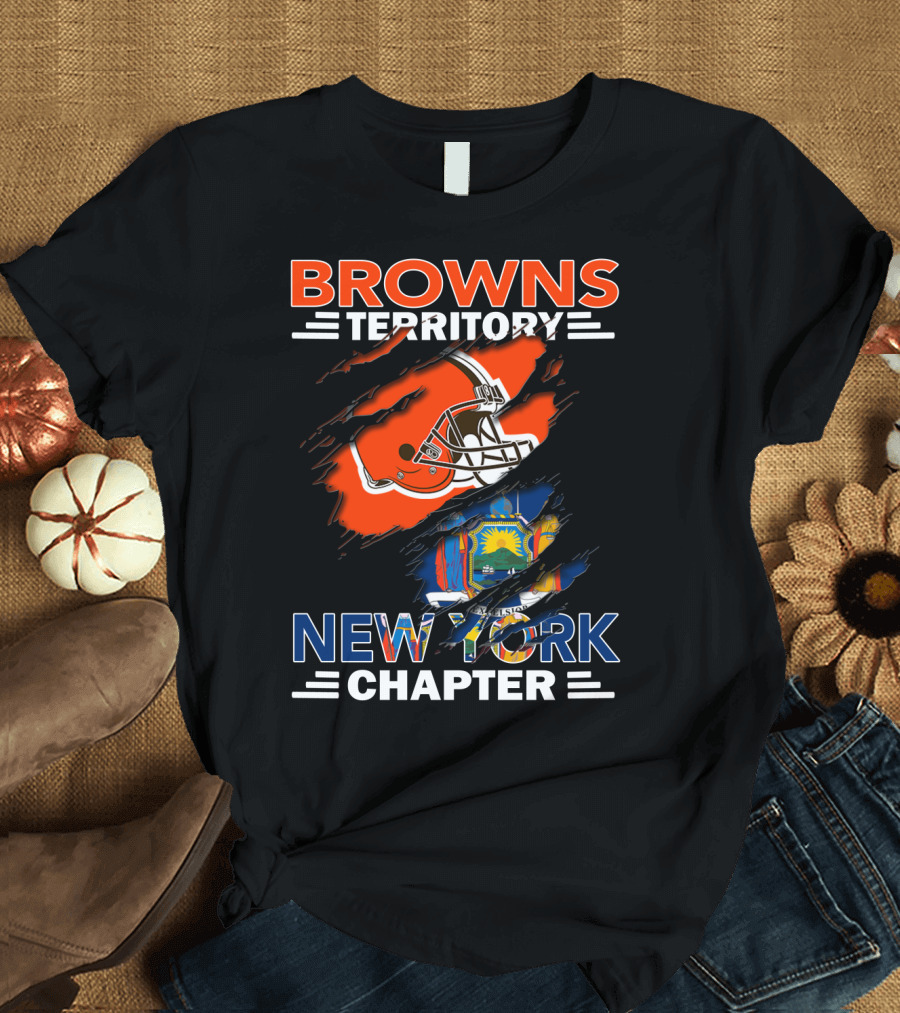Browns Territory New York Chapter Cleveland Helmet State Flag Fusion T-Shirt
