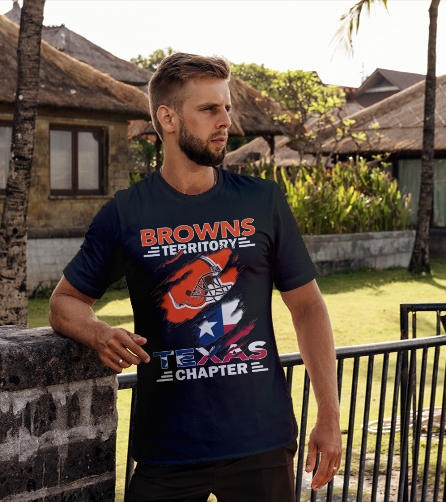 Browns Territory Texas Chapter Football Helmet And Texas Flag T-Shirt