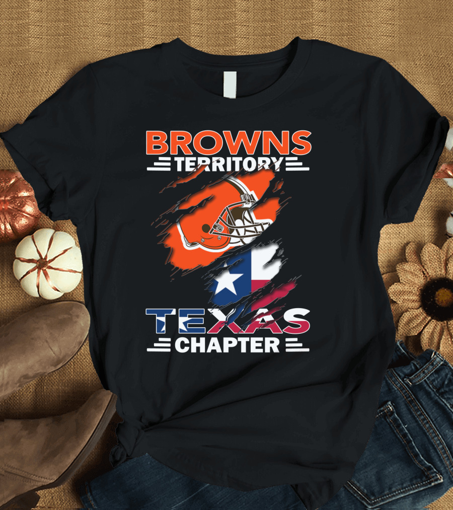 Browns Territory Texas Chapter Football Helmet And Texas Flag T-Shirt