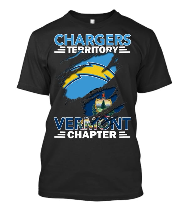 Chargers Territory Vermont Chapter Logo With State Emblem And Lightning Bolt T-Shirt
