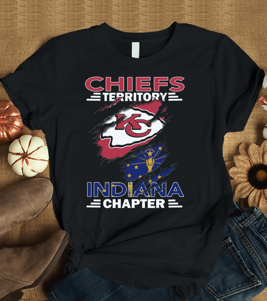 Chiefs Territory Indiana Chapter KC Logo and Indiana State Flag T-Shirt