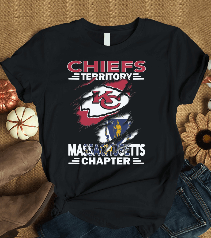 Chiefs Territory Massachusetts Chapter Kansas City Chiefs Logo with Massachusetts Flag T-Shirt