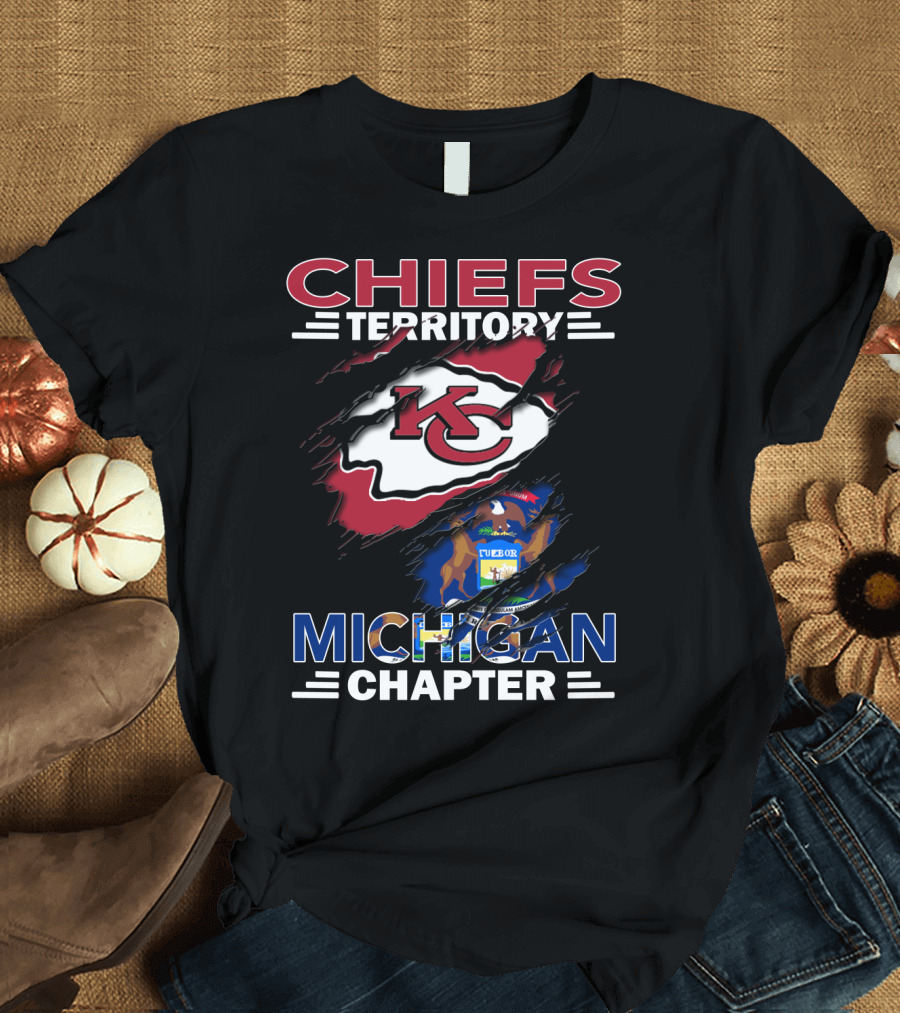 Chiefs Territory Michigan Chapter KC Logo with Michigan State Emblem T-Shirt