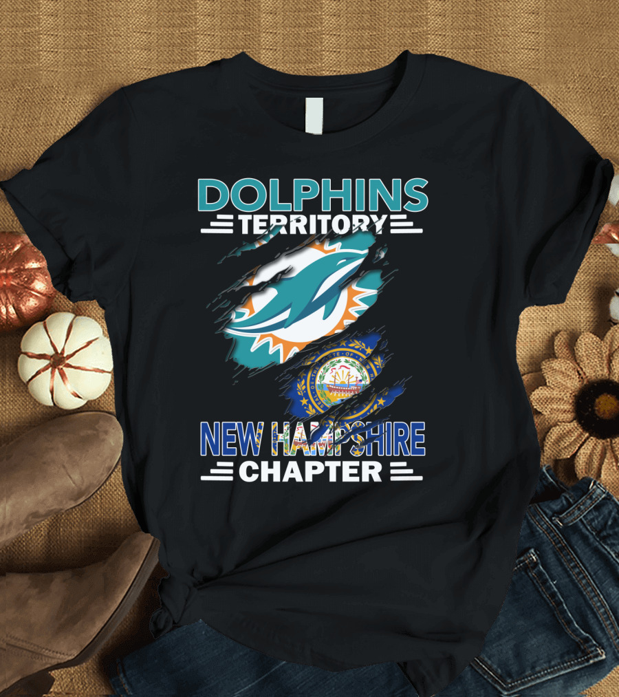 Dolphins Territory New Hampshire Chapter Miami Dolphins Logo New Hampshire Seal T-Shirt