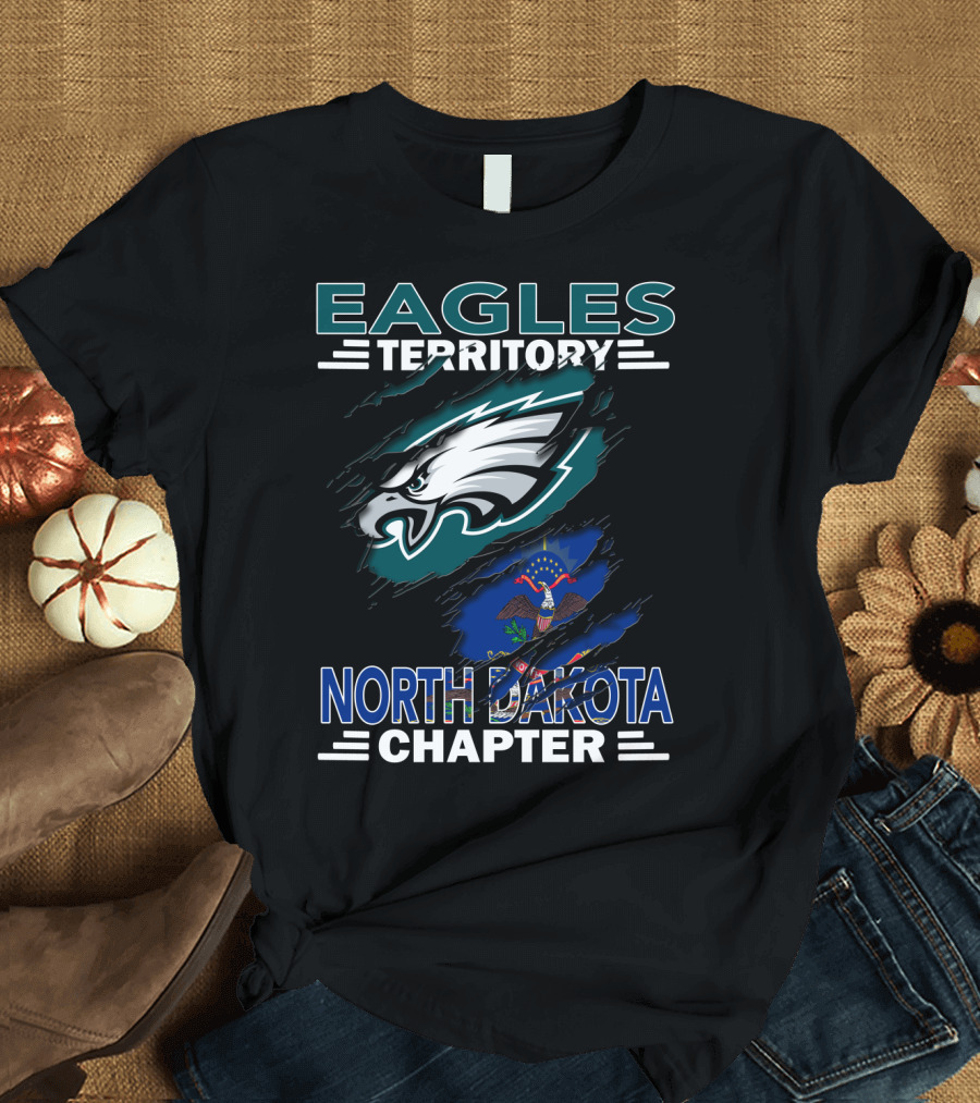Eagles Territory North Dakota Chapter Fan Logo with State Flag Element T-Shirt