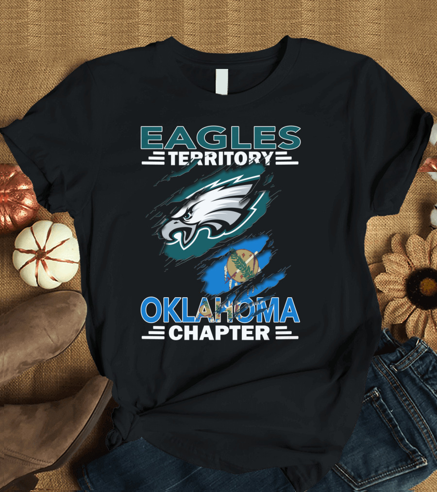 Eagles Territory Oklahoma Chapter Philadelphia Eagles Logo and State Flag T-Shirt