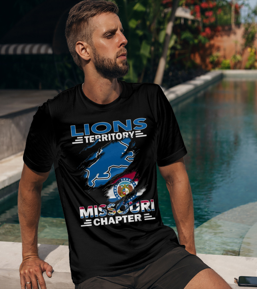 Lions Territory Missouri Chapter Detroit Lions And Missouri State Flag T-Shirt