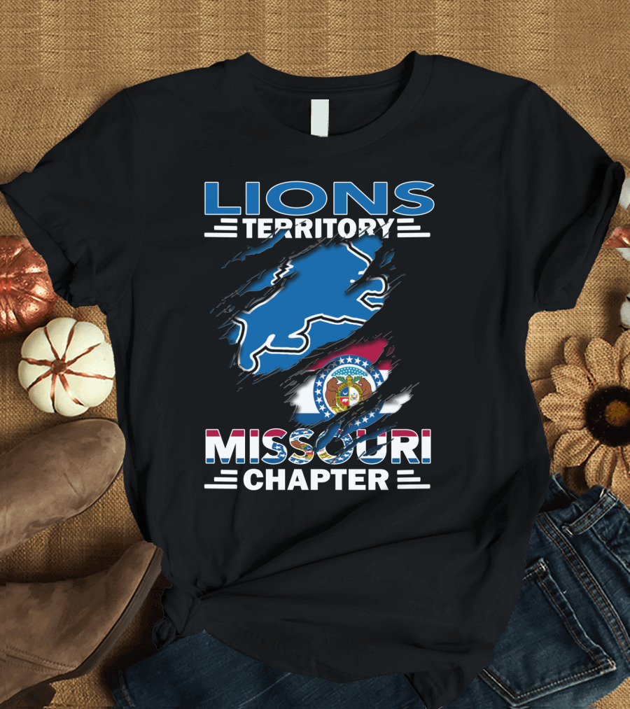 Lions Territory Missouri Chapter Detroit Lions And Missouri State Flag T-Shirt