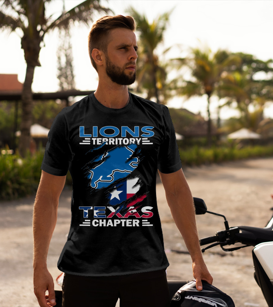 Lions Territory Texas Chapter Blue Lion Outline Texas Flag T-Shirt