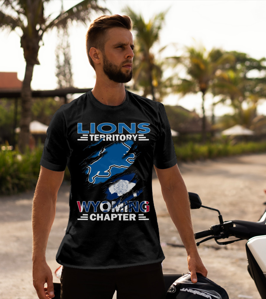 Lions Territory Wyoming Chapter Blue Bison And State Flag T-Shirt