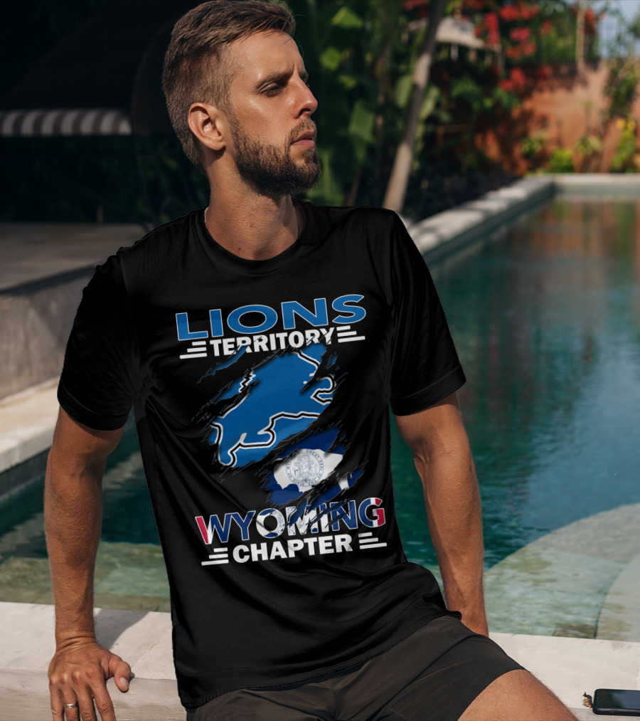 Lions Territory Wyoming Chapter Blue Bison And State Flag T-Shirt