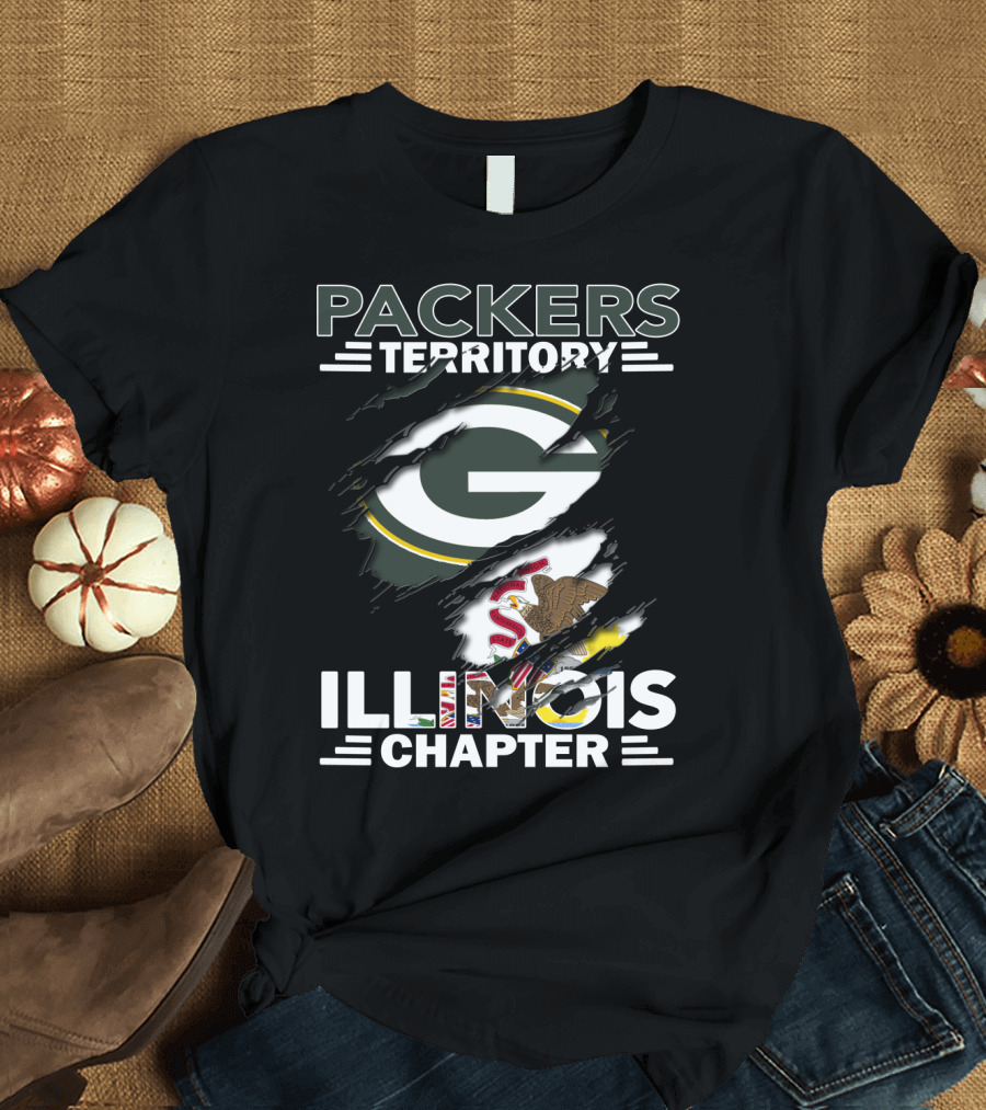 Packers Territory Illinois Chapter Green Bay Packers Logo and Illinois State Flag T-Shirt