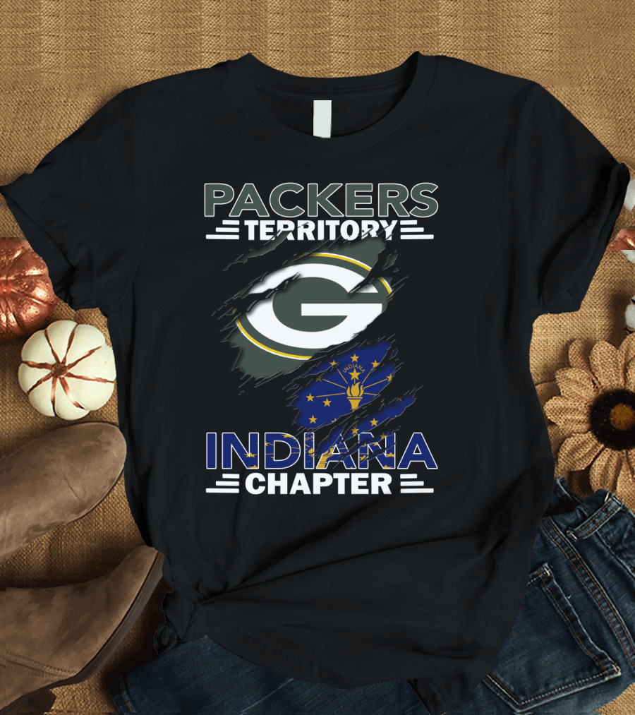 Packers Territory Indiana Chapter Green Bay Packers Logo with Indiana State Flag T-Shirt