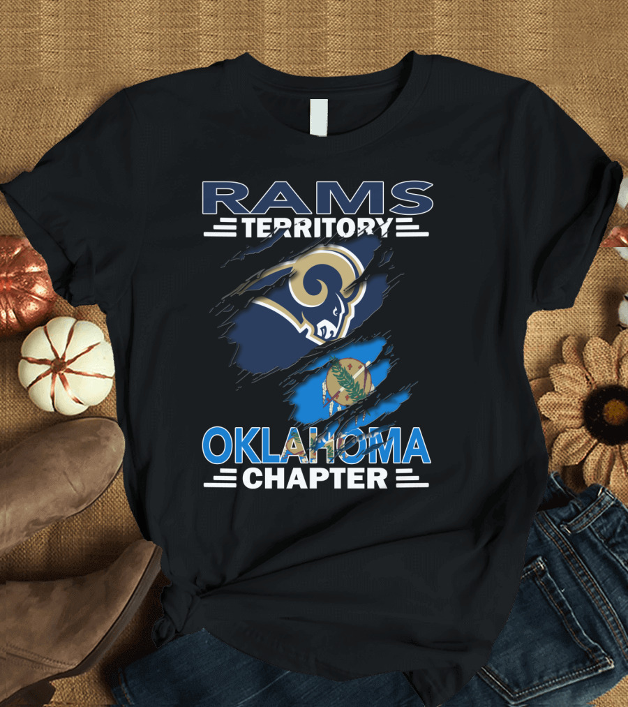 Rams Territory Oklahoma Chapter with Iconic Ram Logo and Oklahoma Flag T-Shirt