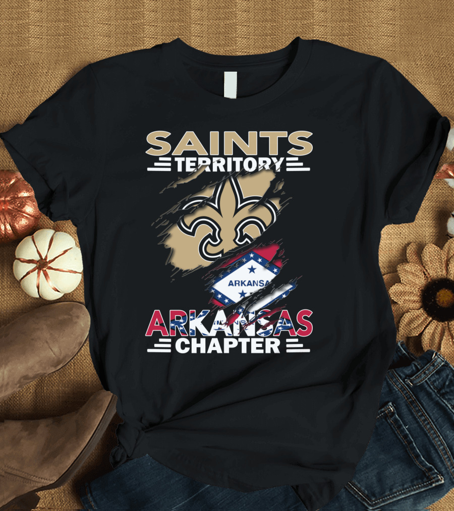 Saints Territory Arkansas Chapter Fleur-de-Lis Icon with State Flag T-Shirt