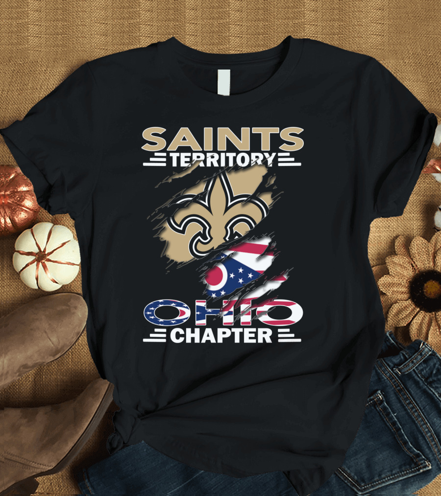 Saints Territory Ohio Chapter Flag and Fleur-de-Lis Ripped T-Shirt