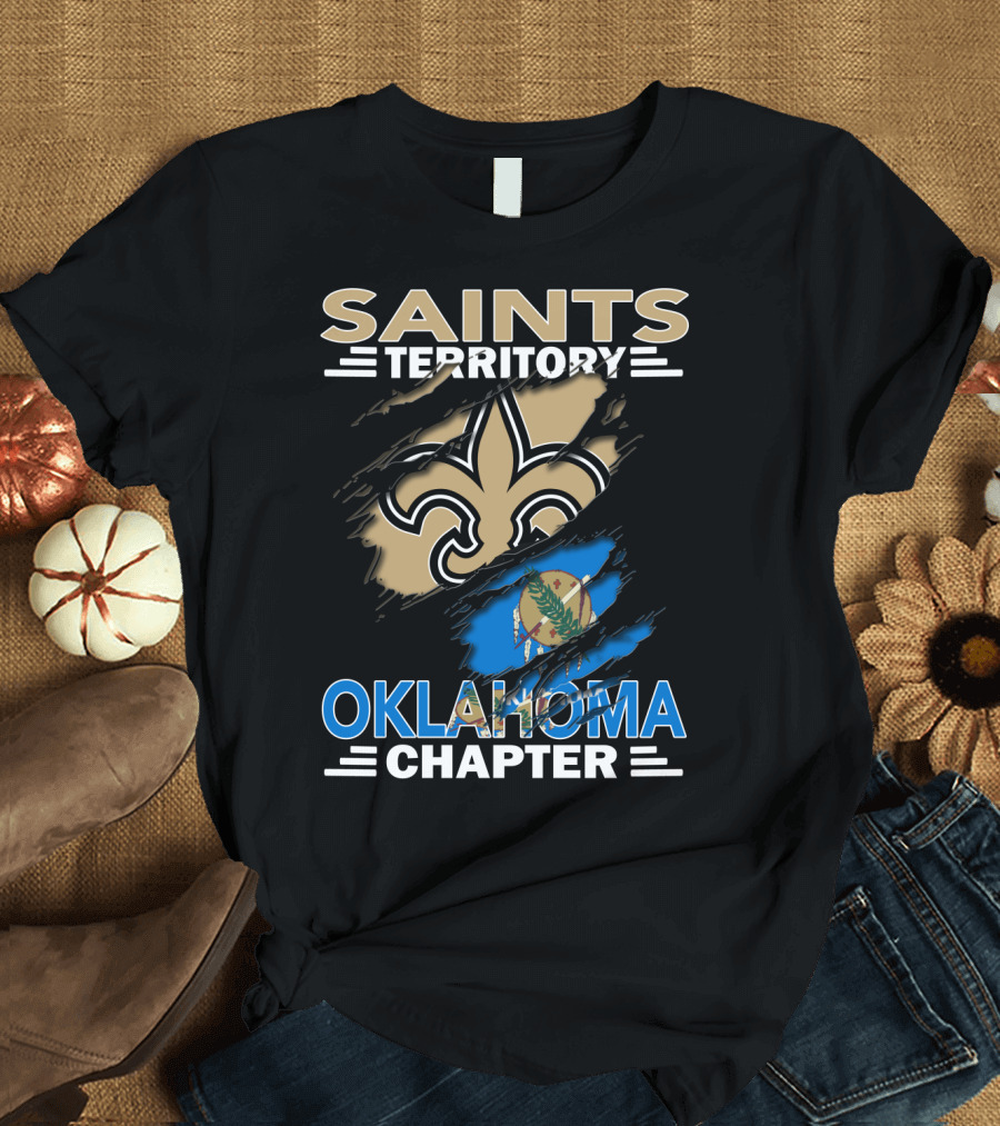 Saints Territory Oklahoma Chapter Fleur-de-Lis and State Flag T-Shirt