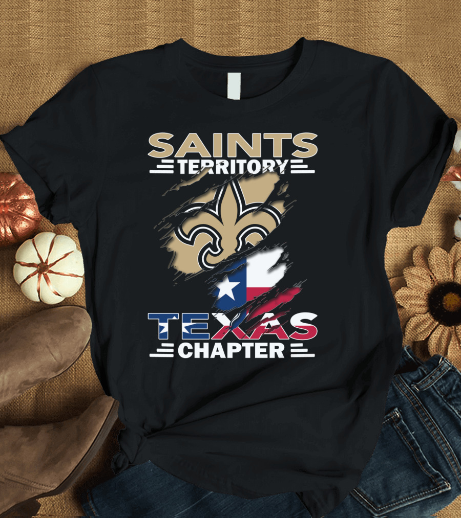 Saints Territory Texas Chapter Fleur-de-Lis and Texas Flag T-Shirt