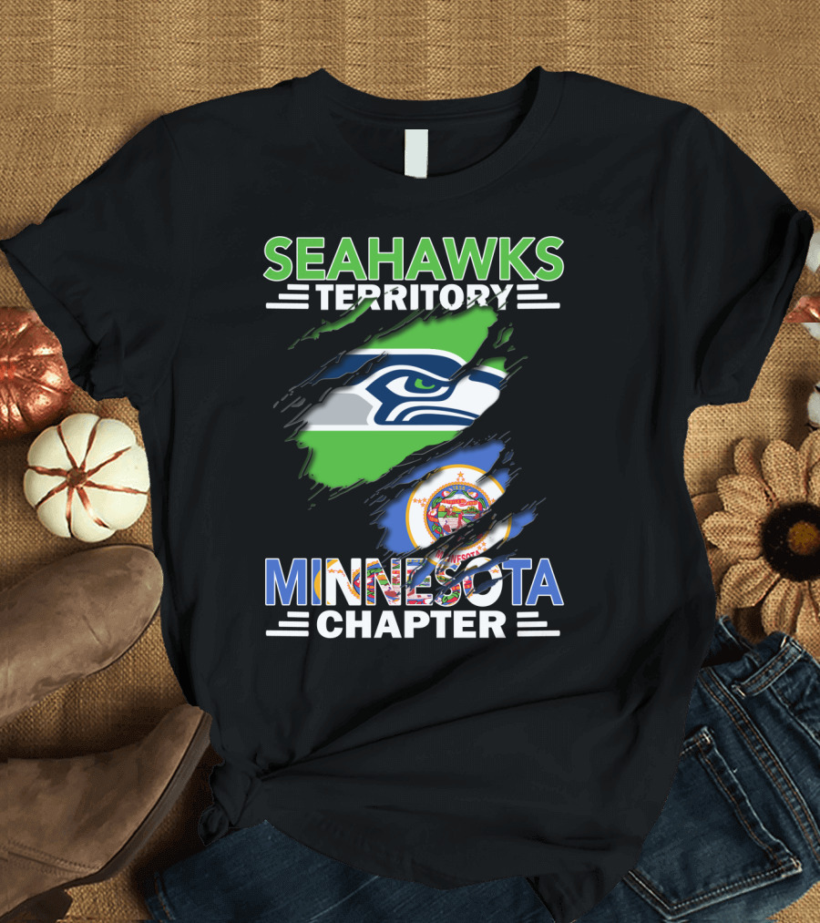 Seahawks Territory Minnesota Chapter Fan Emblem with Team Logo and State Flag T-Shirt