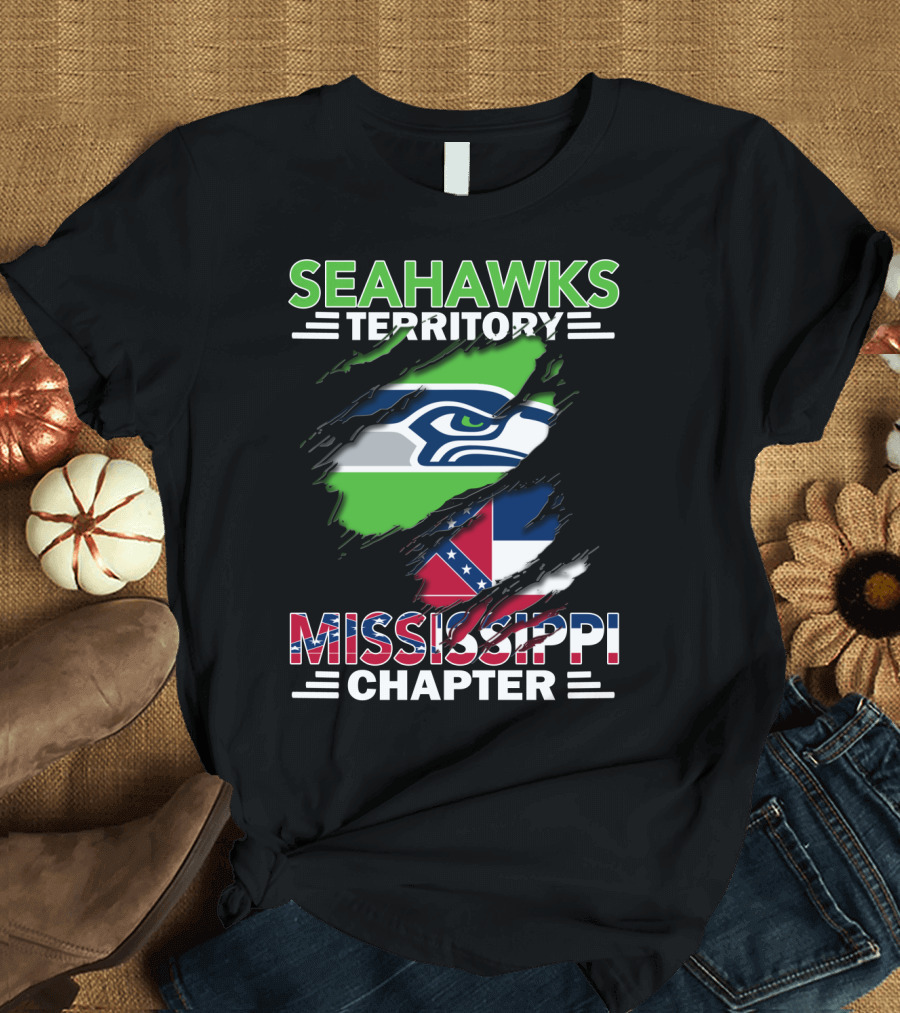Seahawks Territory Mississippi Chapter Seahawks Logo and Confederate Flag T-Shirt