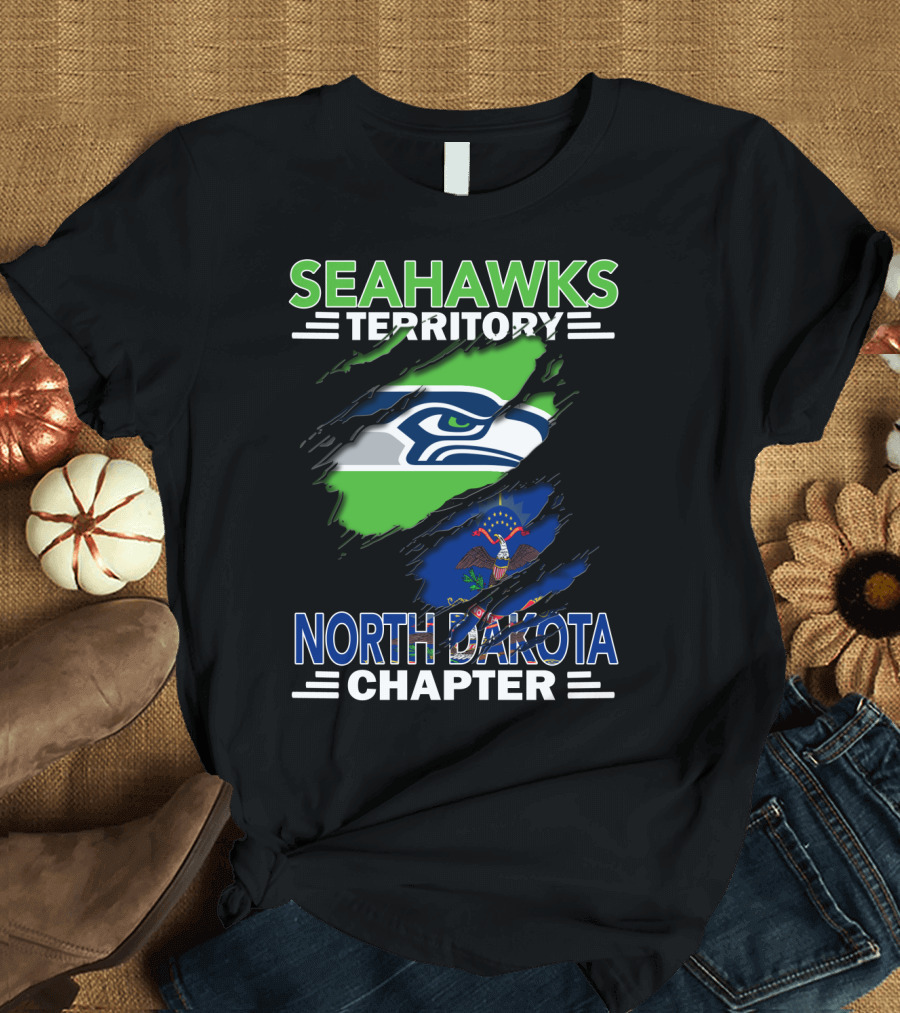Seahawks Territory North Dakota Chapter Fan Pride with Flag and Mascot T-Shirt